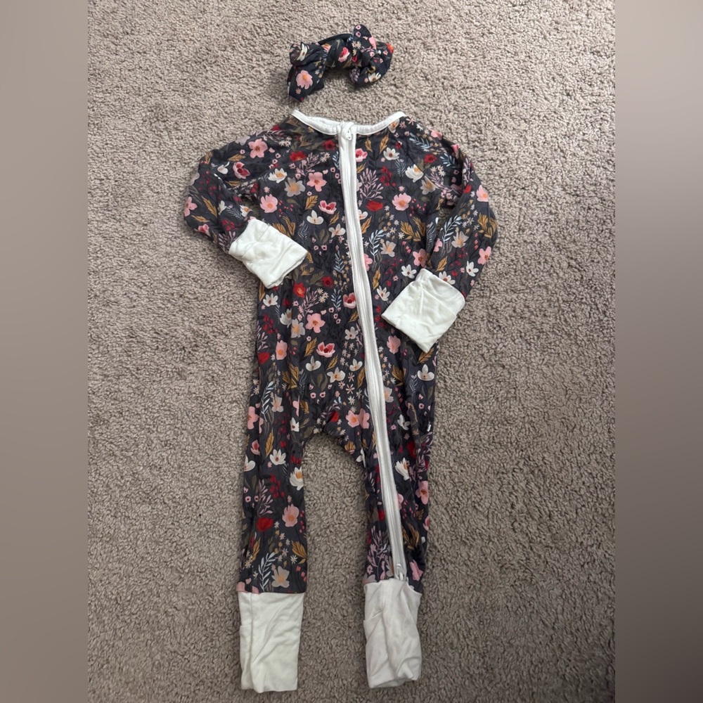 Caden Lane Floral Kids Footie with Headband